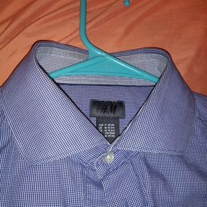 H&M blue white checkered dress shirt